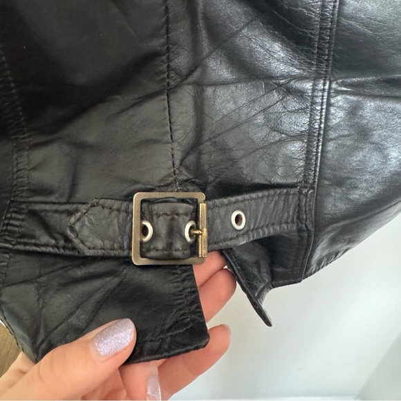 Vintage Black Leather Vest with Silver Buttons western goth grunge XL - Picture 6 of 6